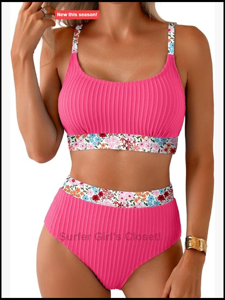 Textured Bikini Set Scoop Neck High Waisted Bathing Suit Two Piece Swimwear